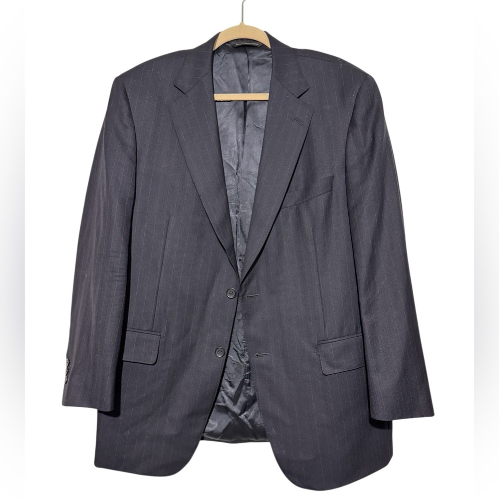 Samuelsohn Navy‎ Blue Pinstripe 100% Wool Blazer Sport Coat Jacket 42 Regular